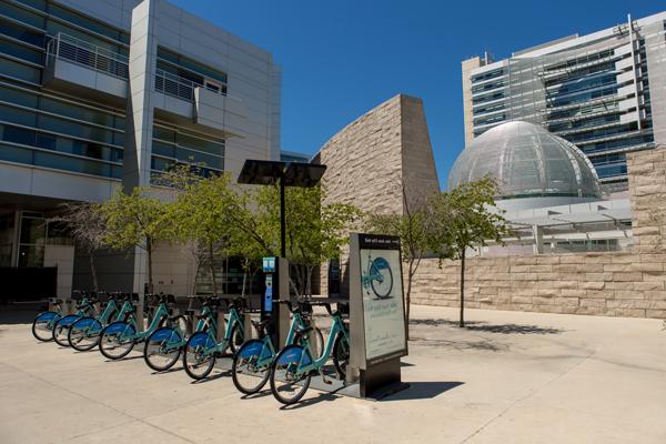 a building with bikes outside